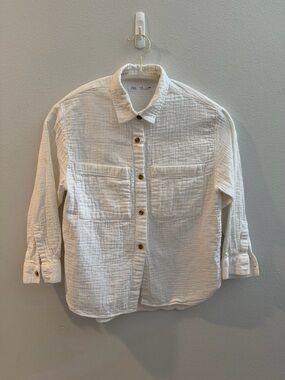 Zara Off-White Crinkled Button Shirt with Wooden Buttons